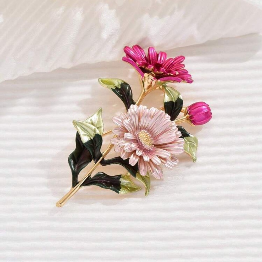 NWT Floral Brooch with Pink and Gold Accents